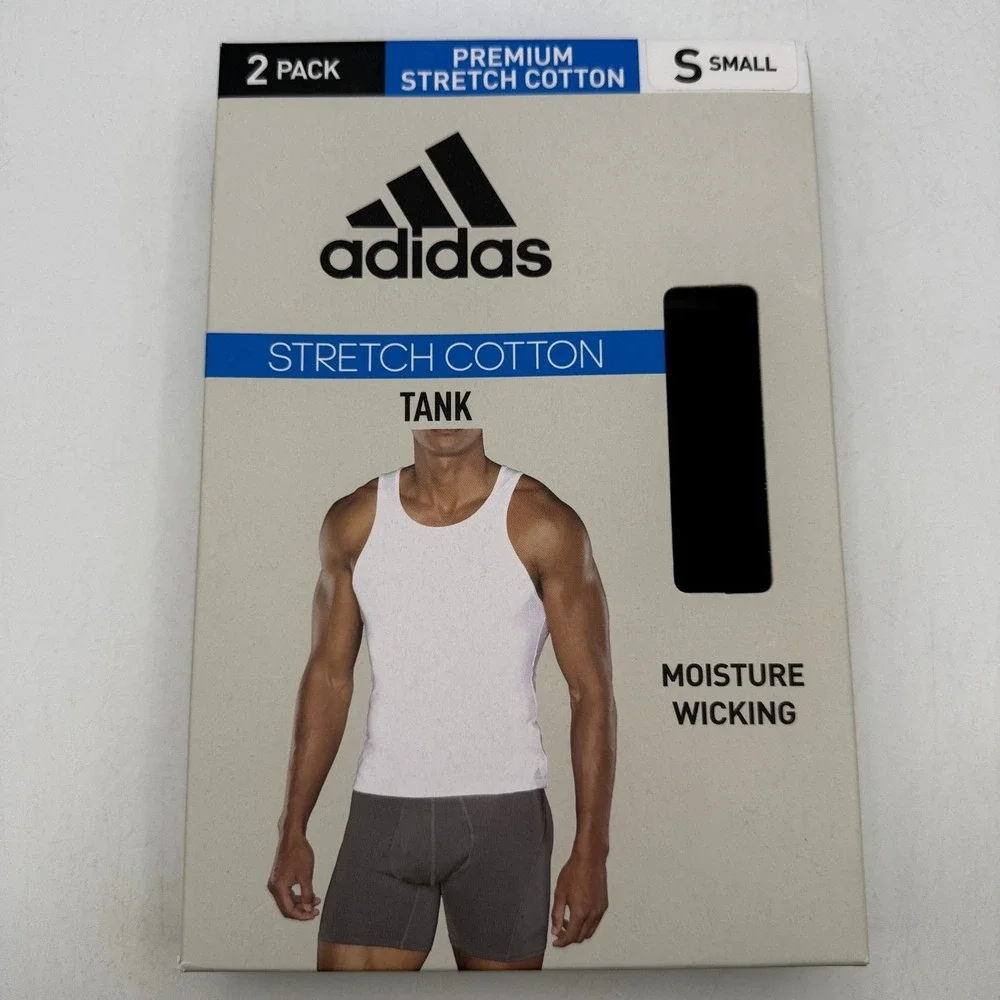 adidas Premium Stretch Cotton Tank 2 Pack Mens Small Black IR0841